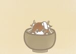  1girl animal_ears azur_lane bandaid bandaid_on_head brown_hair cow_ears cow_girl cow_horns crossed_bandaids cup flower horns in_container in_cup kashino_(after-bath_pleasure)_(azur_lane) kashino_(azur_lane) koti light_brown_background looking_at_viewer simple_background solo white_flower 
