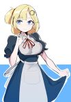  1girl absurdres alternate_costume blonde_hair blue_eyes breasts enmaided hair_ornament highres hololive hololive_english juicycloney looking_to_the_side maid medium_breasts medium_hair monocle_hair_ornament side_ponytail smile solo virtual_youtuber watson_amelia 