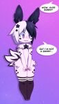  black_hair blush blush_stickers catknap commentary english_commentary english_text full_body furry gender_request multicolored_hair open_mouth original purple_background rui_(catknap) simple_background solo standing two-tone_hair violet_eyes white_hair 