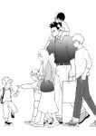  2girls 4boys backpack bag belt belt_buckle boku_no_hero_academia brother_and_sister brothers buckle child closed_eyes closed_mouth facial_hair family father_and_daughter father_and_son full_body greyscale highres jacket long_hair long_sleeves monochrome mother_and_daughter mother_and_son multiple_boys multiple_girls open_mouth pain-lucky777 pants shoes siblings simple_background skirt todoroki_enji todoroki_fuyumi todoroki_natsuo todoroki_rei todoroki_shouto todoroki_touya walking what_if white_background younger 
