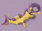  closed_mouth commentary_request full_body gen_5_pokemon green_eyes liepard lying no_humans nyala_(nyala_766) on_side paws pokemon pokemon_(creature) purple_background purple_fur sketch solo tail whiskers yellow_fur 