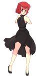  1girl amputee bangs black_dress black_footwear blush double_amputee dress full_body green_eyes katawa_shoujo no_arms redhead rtil shoes short_hair simple_background sleeveless sleeveless_dress smile solo standing tezuka_rin white_background 