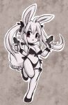  1girl animal_ears breasts bunny_tail catknap commentary english_commentary full_body furry gun hair_between_eyes holding holding_gun holding_weapon long_hair medium_breasts open_mouth original rabbit_ears rabbit_girl red_eyes simple_background solo standing tail twintails weapon 