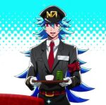  1boy blue_hair guard male nanbaka pink_eyes seitarou_(nanbaka) seitarou_tanabata 