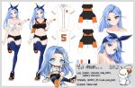  1girl black_footwear black_hoodie black_shorts blue_eyes blue_hair blue_legwear breasts candy chaesu character_sheet chibi closed_mouth clothing_cutout collarbone crop_top denim denim_shorts exposed_pocket food front-tie_top full_body hair_ribbon holding hood hoodie leg_up lollipop long_hair long_sleeves looking_at_viewer medium_breasts midriff minah_(chaesu) multiple_views navel off_shoulder original ribbon shirt shoes short_shorts short_sleeves shorts shoulder_cutout sneakers standing standing_on_one_leg stomach thigh-highs thighs white_shirt 