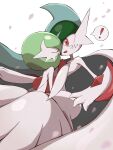  ! absurdres blurry closed_eyes commentary commentary_request gallade gardevoir gen_3_pokemon gen_4_pokemon highres jahana_mei looking_at_another mega_gallade mega_gardevoir mega_pokemon open_mouth pokemon pokemon_(creature) red_eyes spoken_exclamation_mark tongue white_skin 