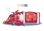  1girl :3 absurdres ange_katrina blush chibi closed_eyes highres nijisanji papa-kun_(destiny549-2) redhead short_hair sleeping sleeping_bag solo virtual_youtuber 