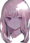  1girl closed_mouth long_hair looking_at_viewer migihidari_(puwako) pink_hair portrait simple_background smile solo violet_eyes white_background 