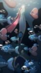  blurry bubble commentary_request gen_3_pokemon gen_7_pokemon glowing highres luvdisc milotic no_humans pokemon pokemon_(creature) repost_notice solo_focus underwater watermark wishiwashi wishiwashi_(solo) yukifuri_tsuyu 