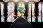  absurdres alternate_color bug butterfly commentary_request gardevoir gen_3_pokemon highres huge_filesize insect looking_to_the_side mega_gardevoir mega_pokemon orange_eyes pokemon pokemon_(creature) shiny shiny_pokemon solo stained_glass white_skin yukifuri_tsuyu 