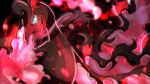  aqua_sclera blurry commentary_request fire galarian_form galarian_moltres gen_8_pokemon glowing glowing_eyes head_tilt highres legendary_pokemon looking_at_viewer no_humans open_mouth pink_fire pokemon pokemon_(creature) repost_notice solo tongue watermark yukifuri_tsuyu 