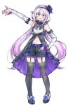  .live 1girl absurdres alternate_costume alternate_hairstyle arm_up belt black_legwear blush carro_pino detached_sleeves full_body headband highres long_hair looking_at_viewer low_twintails navel open_mouth ouka_(yama) ribbon shorts standing thigh-highs twintails violet_eyes 