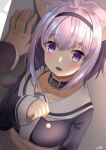  animal_ears breasts cat_ears collar hololive medium_breasts midriff navel nekomata_okayu open_mouth pov purple_hair school_uniform violet_eyes virtual_youtuber wall_slam yukidaruma718 