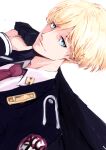  1boy absurdres acca_13-ku_kansatsu-ka blonde_hair blue_eyes dutch_angle highres jean_otus kaki_(user_ggvk4744) long_sleeves looking_at_viewer male_focus necktie red_neckwear simple_background sketch solo standing uniform white_background 