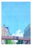  blue_sky city clouds day highres no_humans outdoors overpass road_sign sawitou_mizuki sign sky 