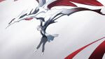  1girl :o absurdres blue_eyes commentary_request creature flying grey_background highres labcoat layer_(reishuu) looking_at_viewer original pants red_sclera short_hair single_eye symbiote white_hair wings 