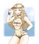  1girl adapted_costume ahoge bikini_top black_eyes blonde_hair blush cap cowboy_shot cute fire_emblem fire_emblem_14 fire_emblem_fates fire_emblem_heroes fire_emblem_if hat hayato_stuff intelligent_systems long_hair looking_at_viewer nintendo open_mouth ophelia_(fire_emblem) smile solo summer super_smash_bros. swimsuit water 