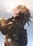  1girl backpack bag breath brown_eyes brown_hair coat commentary highres looking_up open_mouth original profile short_hair snow solo tasuku_(otomebotan) winter_clothes 