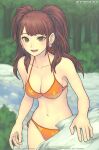  1girl bikini brown_eyes earrings gofelem jewelry kujikawa_rise looking_at_viewer navel open_mouth persona persona_4 redhead solo swimsuit twintails 