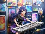 1girl dress keyboard_(instrument) long_hair purple_hair shoujo_kageki_revue_starlight smile solo tomoe_tamao violet_eyes 