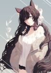  absurdres animal_ears atelier_live bare_shoulders brown_eyes brown_hair chai_(vtuber) choker closed_mouth crescent_moon euphie_vt hair_ribbon highres indie_virtual_youtuber long_hair moon ribbon simple_background smile 