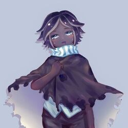  1other ambiguous_gender blue_eyes check_copyright cloak copyright_request crying dark_skin drooling gugugugugugugudou purple_hair scarf shiny shiny_hair short_hair splatoon_(series) striped striped_scarf tears torn torn_cloak torn_clothes 