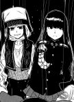  2girls black_hair character_request cropped_legs girls_und_panzer girls_und_panzer_ribbon_no_musha gregorhighschool kafka miniskirt monochrome school_uniform uniform vest 