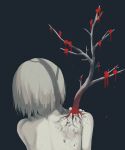  1boy avogado6 black_background cracked_skin crumbling from_behind grey_hair highres male_focus nude original short_hair simple_background solo tree upper_body 