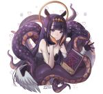  1girl ao-chan artist_name bangs blue_eyes blush breasts extra_ears fur_collar gloves halo highres hololive hololive_english light_smile ninomae_ina&#039;nis pointy_ears purple_gloves purple_hair sidelocks sketch small_breasts solo tentacle_hair tentacles terupancake twitter_username virtual_youtuber wings 