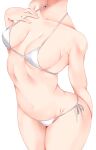  1girl absurdres arm_behind_back bikini breasts collarbone groin halter_top halterneck hand_on_own_chest hand_up head_out_of_frame highres hiiragi_ken navel original side-tie_bikini simple_background small_breasts solo standing string_bikini swimsuit white_bikini 