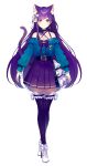  1girl :3 animal_ears highres kamishiro_kurea long_hair otogi_resurrection purple_hair purple_legwear saine solo tail violet_eyes virtual_youtuber 
