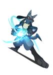  commentary_request full_body gen_4_pokemon highres legs_apart lucario open_mouth pokemon pokemon_(creature) red_eyes rii2 solo spikes toes white_background 