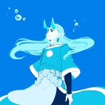  1boy blue_background blue_eyes blue_hair blue_theme bubble expressionless floating_hair highres horns long_sleeves md_smpq pointy_ears rope simple_background solo the_legend_of_luo_xiaohei upper_body xuhuai_(the_legend_of_luoxiaohei) 