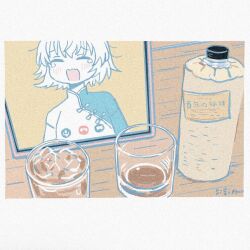  1girl alcohol china_dress chinese_clothes commentary cup dress drinking_glass highres kamiina_botan_yoeru_sugata_wa_yuri_no_hana kitunenosousuke open_mouth short_hair shouchuu_(drink) tablet_pc tears tonami_ibuki untranslatable_commentary 