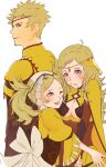  1boy 2girls ahoge breasts bynomeans circlet father_and_daughter fire_emblem fire_emblem_fates fire_emblem_heroes grandmother_and_granddaughter highres hug lissa_(fire_emblem) long_hair looking_at_another medium_breasts mother_and_son multiple_girls odin_(fire_emblem) one_eye_closed ophelia_(fire_emblem) 