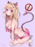  1girl absurdres animal_ears bad_hands bell blonde_hair bra cat_ears cat_tail choker hair_ornament highres lanyingchengzhi long_hair looking_at_viewer original panties pink_bra pink_panties polydactyly ribbon simple_background solo tail underwear underwear_only violet_eyes white_legwear 