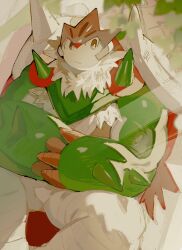  1other chesnaught claws closed_mouth commentary_request hideo_(yata_shoshinsha) highres looking_at_viewer mega_chesnaught mega_evolution no_humans pokemon pokemon_(creature) 