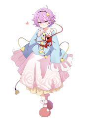  1girl baba_(baba_seimaijo) black_hairband blue_shirt buttons closed_mouth collared_shirt disembodied_linked_eye eyeball floral_print frilled_sleeves frills full_body hair_between_eyes hair_ornament hairband heart heart_button heart_hair_ornament highres komeiji_satori long_sleeves pink_eyes pink_hair pink_skirt pleated_skirt print_skirt red_slippers rose_print second-party_source shirt short_hair simple_background skirt sleeves_past_fingers sleeves_past_wrists slippers socks solo touhou transparent_background white_socks wide_sleeves 