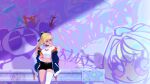  1girl absurdres blonde_hair breasts cellphone contemporary dark_skin glasses graffiti highres holding holding_phone hololive large_breasts navel phone pointy_ears red_eyes robotta scenery shiranui_flare smartphone solo virtual_youtuber 