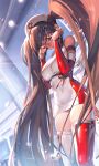  1girl bare_shoulders breasts brown_hair closed_eyes commentary_request crying demeter_(destiny_child) destiny_child detached_sleeves eyepatch hat large_breasts long_hair nurse_cap punc_p red_legwear sad solo standing tears thigh-highs twintails two-tone_legwear very_long_hair white_legwear 
