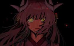  1473ex 1girl closed_mouth crying crying_with_eyes_open embers expressionless fate/grand_order fate_(series) horns japanese_clothes kimono kiyohime_(fate) long_hair portrait slit_pupils solo straight-on tears yellow_eyes 