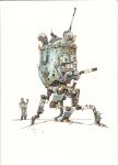  2boys extra_legs faceless faceless_male helmet highres ian_mcque mecha multiple_boys original pointing radio_antenna rust science_fiction walking 