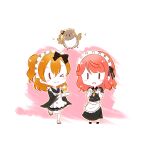  2570899107 apron chibi commentary_request highres kousaka_honoka love_live! love_live!_nijigasaki_high_school_idol_club love_live!_school_idol_festival_all_stars love_live!_school_idol_project maid maid_apron maid_headdress medium_hair minami_kotori minami_kotori_(bird) one_eye_closed one_side_up orange_hair redhead uehara_ayumu 