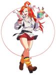  1girl commission food green_eyes holding holding_spoon ice_cream long_hair looking_to_the_side one_eye_closed open_mouth orange_hair original snowcie solo spoon walking white_background 