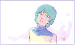  1980s_(style) 1boy absurdres blue_eyes blue_hair gundam highres kamille_bidan kotobuki_tsukasa looking_up male_focus negative_space retro_artstyle smile solo upper_body zeta_gundam 