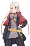 blue_eyes braid breasts cloak closed_mouth fire_emblem fire_emblem_fates fire_emblem_heroes hand_on_hip harness highres key long_hair medium_breasts nina_(fire_emblem) rere_(yusuke) smile solo standing upper_body white_hair 