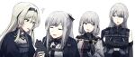  4girls absurdres ak-12_(girls_frontline) ak-15_(girls_frontline) an-94_(girls_frontline) animal bangs black_gloves blonde_hair blue_eyes blush braid breasts cat closed_eyes commentary_request defy_(girls_frontline) expressionless eyebrows_visible_through_hair girls_frontline gloves hair_over_one_eye hairband highres holding holding_animal holding_cat jacket lix long_hair long_sleeves looking_at_another multiple_girls open_mouth ribbon rpk-16_(girls_frontline) short_hair sidelocks silver_hair simple_background smile upper_body violet_eyes white_background 