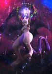  arm_up commentary_request copyright_name from_below full_body gen_1_pokemon glowing legendary_pokemon looking_at_viewer mewtwo otsumami_(bu-bu-heaven) pokemon pokemon_(creature) solo toes 
