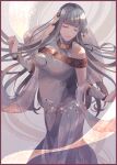  1girl bare_shoulders closed_eyes dancing detached_sleeves dress fire_emblem fire_emblem:_the_blazing_blade hair_ornament jewelry light_blue_dress light_blue_hair long_dress long_hair ninian shawl snowflake_ornament tawashi-san 