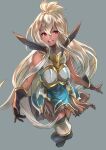  1girl absurdres ahoge breasts dark_skin dark-skinned_female dress granblue_fantasy hair_between_eyes highres hotate-chan long_hair looking_at_viewer open_mouth red_eyes simple_background smile solo very_long_hair white_hair zooey_(granblue_fantasy) 